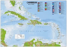 Physical Map of the Caribbean - 16.5 x 23.3 Inches - Paper Laminated