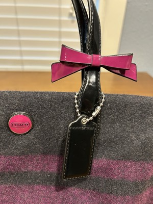 COACH SIGNATURE STRIPE WOOL Satchel Purse Tote Bag F24786 Passion 