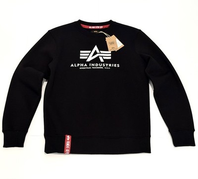 Alpha Industries Sweatshirt Men's Size M Black White Logo Crew Neck Logo Casual