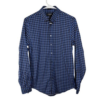 Express Performance Slim Fit Shirt Mens XS Blue Black Gingham Stretch Wicking