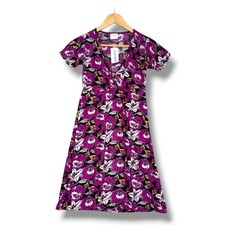 Fairtrend Purple Floral Wrap Style Midi Dress UK 10 12 Stretch Summer Tea Dress
