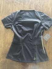 Jaanuu Women  s Scrub Top Scoop Neck Side Zipper Pintuck Black Size XS NWT