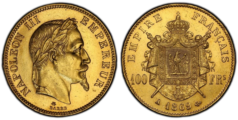 Napoléon III 100 Francs or Tête Laurée 1869 Paris PCGS AU55 Superbe rare - Photo 3/4