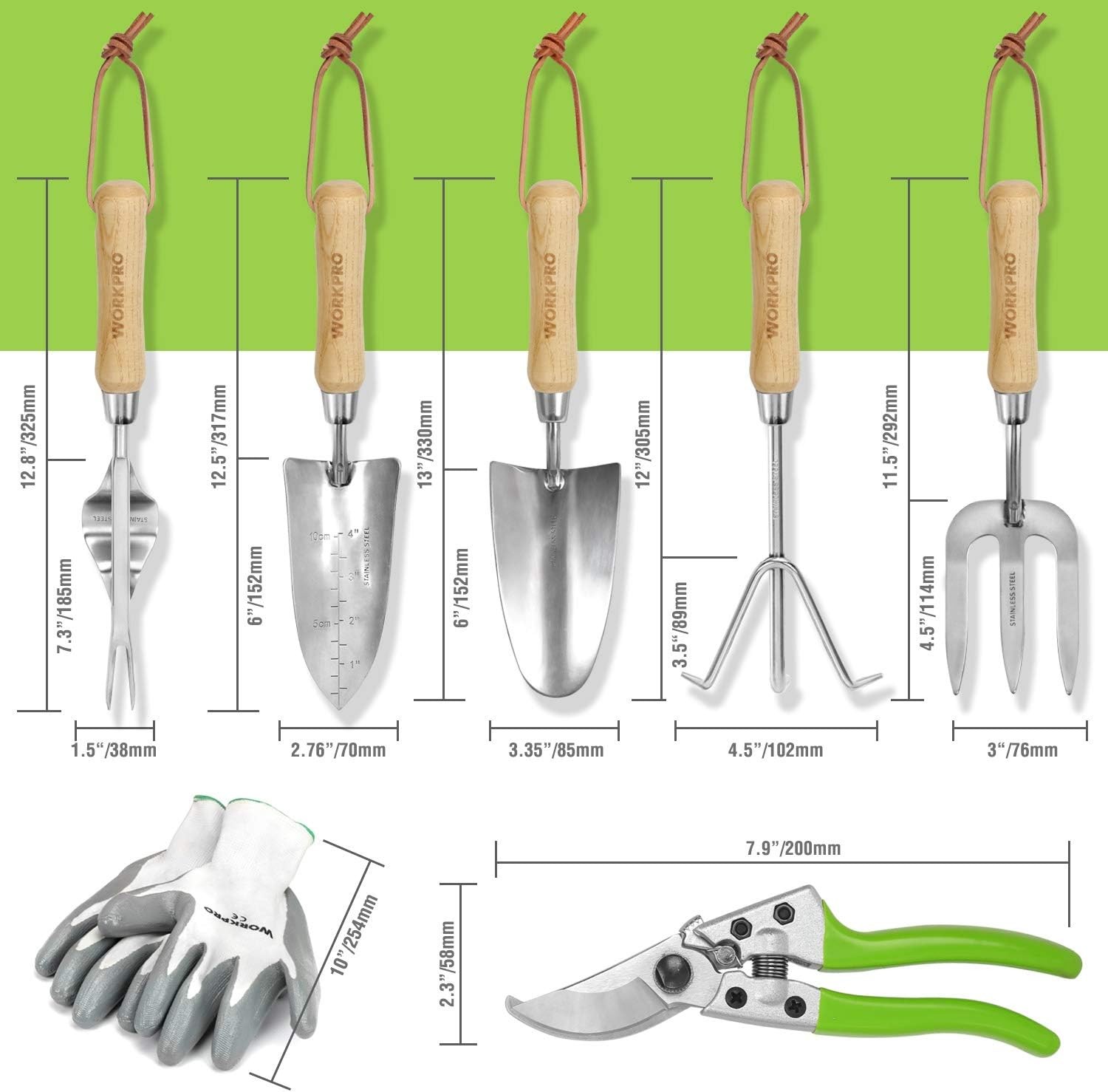 WORKPRO Garden Tools Set 8 Piece, Stainless Steel Heavy Duty Gardening Tools USA alternate view 4