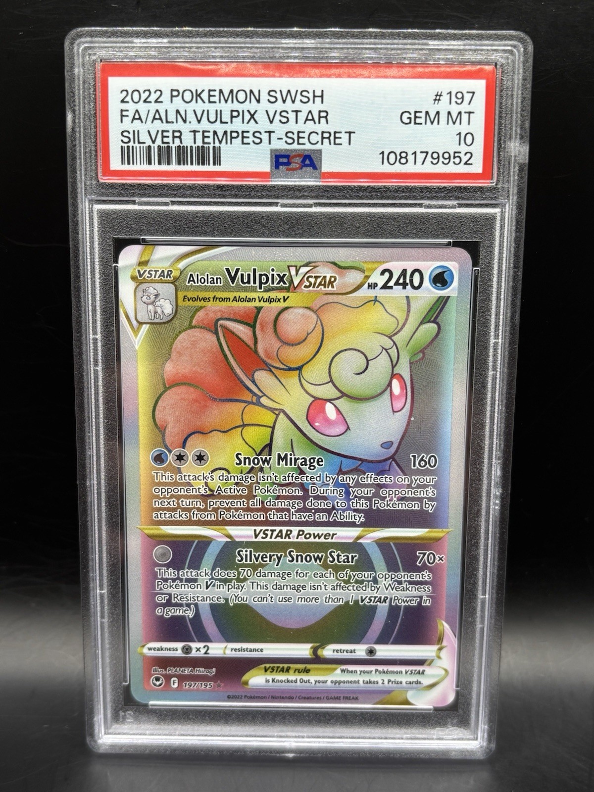 PSA 10 GEM Alolan Vulpix VSTAR Silver Tempest Secret Rare Pokemon Card 197/195