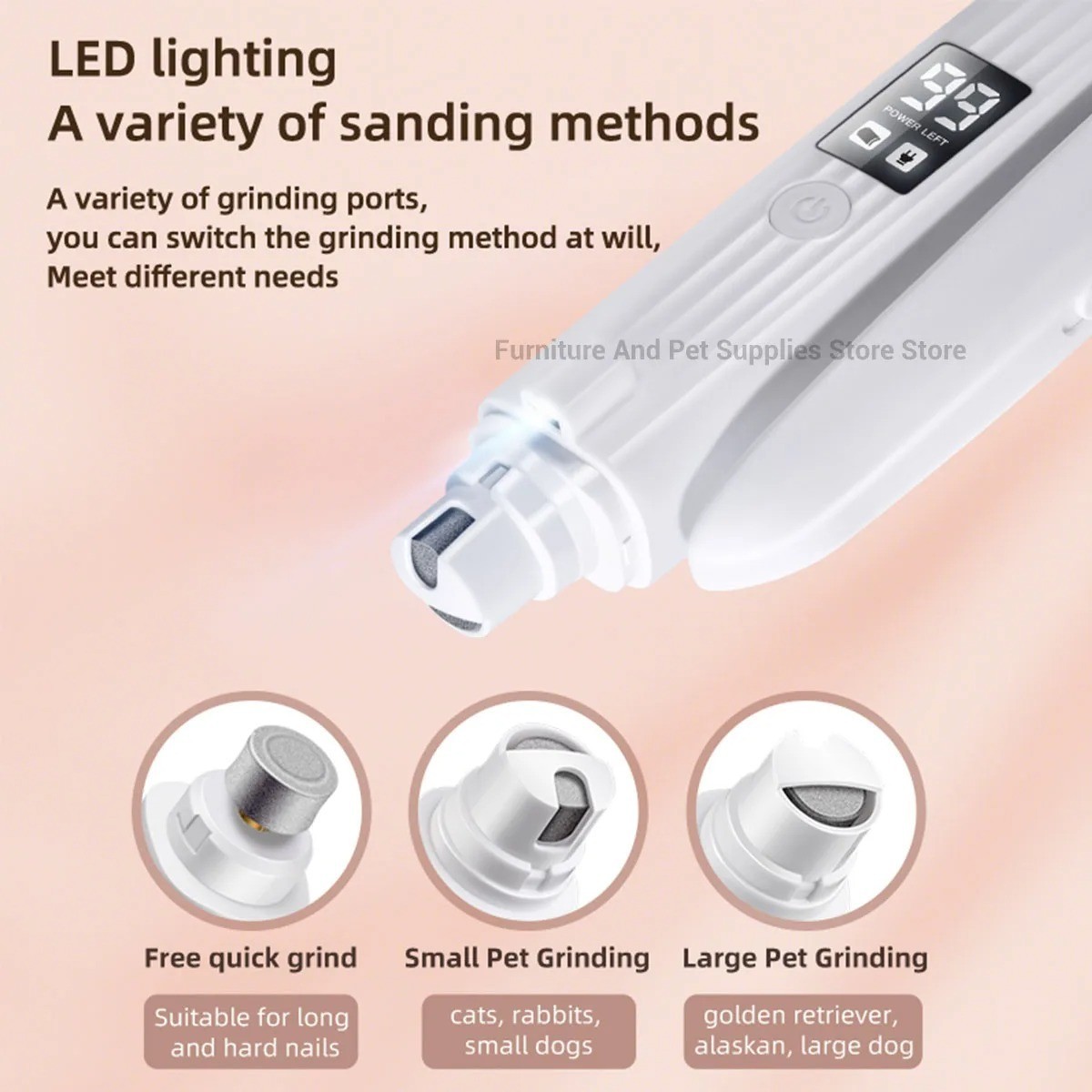 2-in-1 Dog Nail Grinder Clipper LED Light LCD Display Electric Pet Trimmer