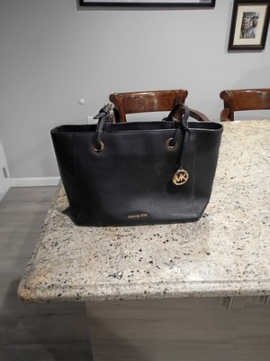 Michael Kors Black Walsh Medium MF Tote Leather Bag Handbag 