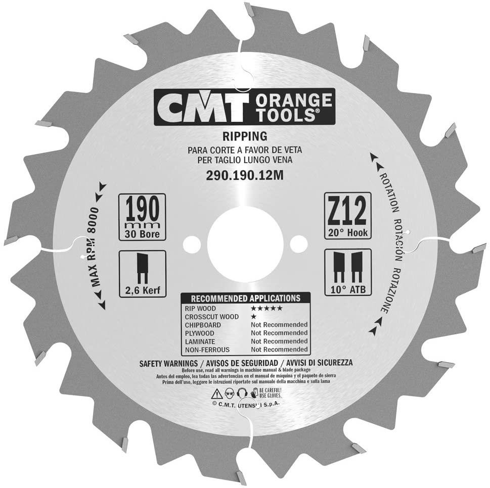 CMT 190mm 30B 12T Ripping Circular Saw Blade Rip Wood Working 290.190.12M