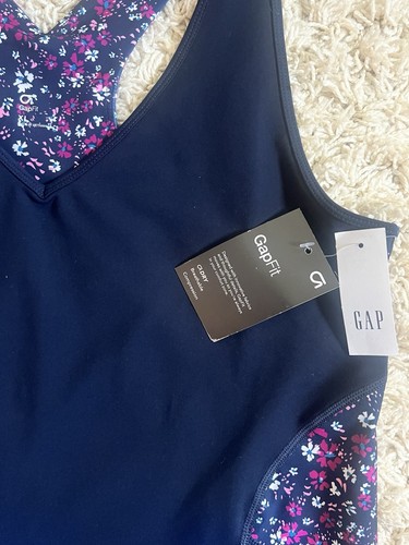 Women’s GAP GapFit V-Neck Racer Back Active Compression Tank, Blue Floral, XL - Picture 6 of 9
