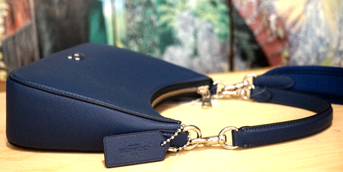 NWT Coach Hobo CJ842 Small Shoulder X-Body Bag In DEEP BLUE Crossgrain Leather - Picture 11 of 21
