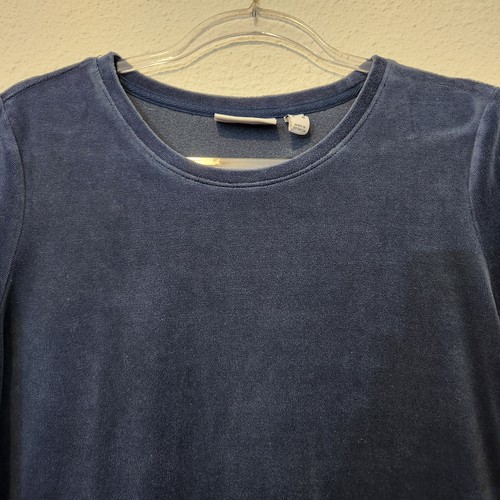 Denim & Company Velour Top Pullover Womens Small Long Sleeve Pockets Blue - Picture 2 of 14