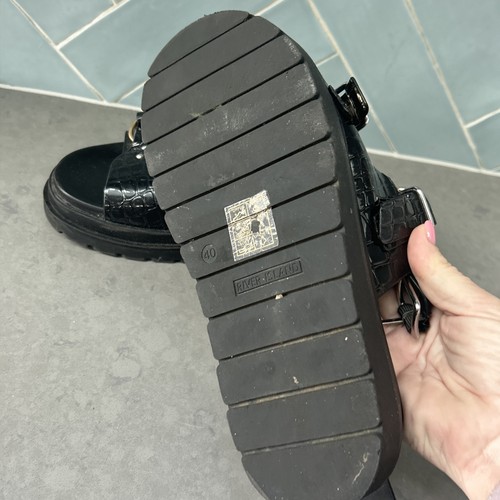 River Island Womens Sandals Black Double Strap Buckle Size 40 Chunky Platform - Picture 10 of 14