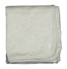 Ralph Lauren Pony Logo Heather Gray Cotton Knit Receiving Baby Blanket 25x30"
