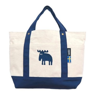 MOZ Sweden Canvas Tote Bag M, Natural/Blue (Gusseted)