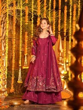 New Natural Crep Silk Pink Gown Palazzo With Dupatta For Wedding  Party Wear