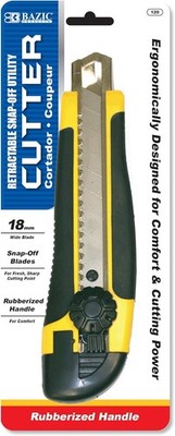 BAZIC Utility Knife Box Cutter,18 mm Wider Blade Snap-Off Razor, Rubber Grip