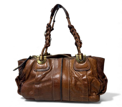 CHLOE Eloise Leather Shoulder Bag Brown Braided Handles Used