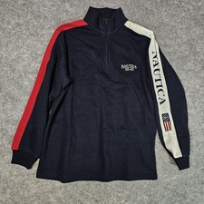 Nautica 1/4 Zip Sweatshirt Mens Small Blue White Flag Logo Yachting Casual