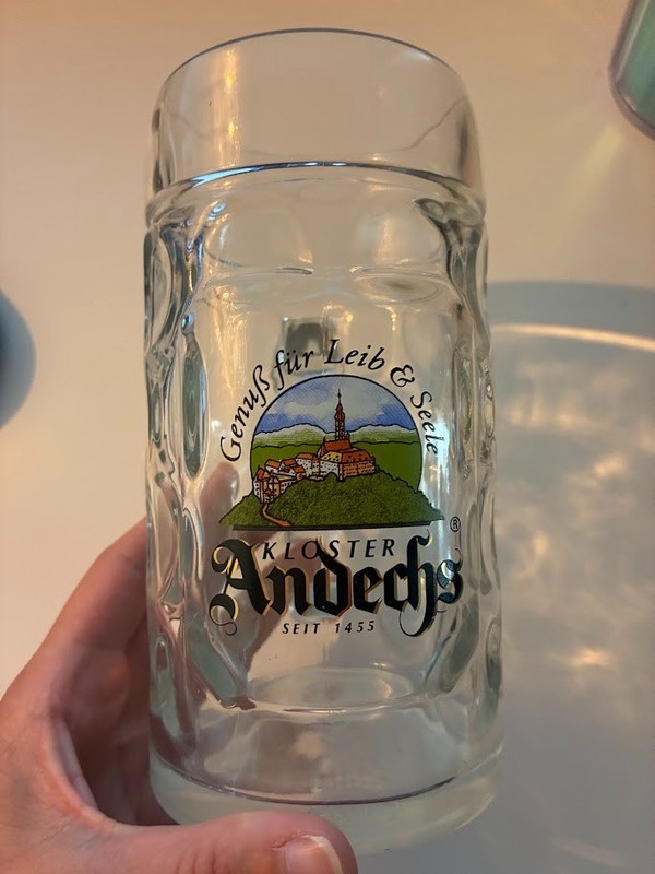 Vintage Andechs Heavy Glass German Stein Mug "Genub Fur Leib & Seele" 0.5 liter