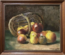 Still Life with Apple Fruit, Hand Made Oil Painting, Framed, Signed