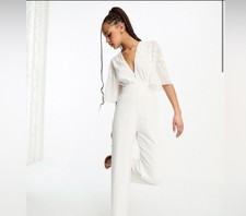 ASOS Hope & Ivy Bridal Embellished Bow Back Jumpsuit In Ivory Size 12