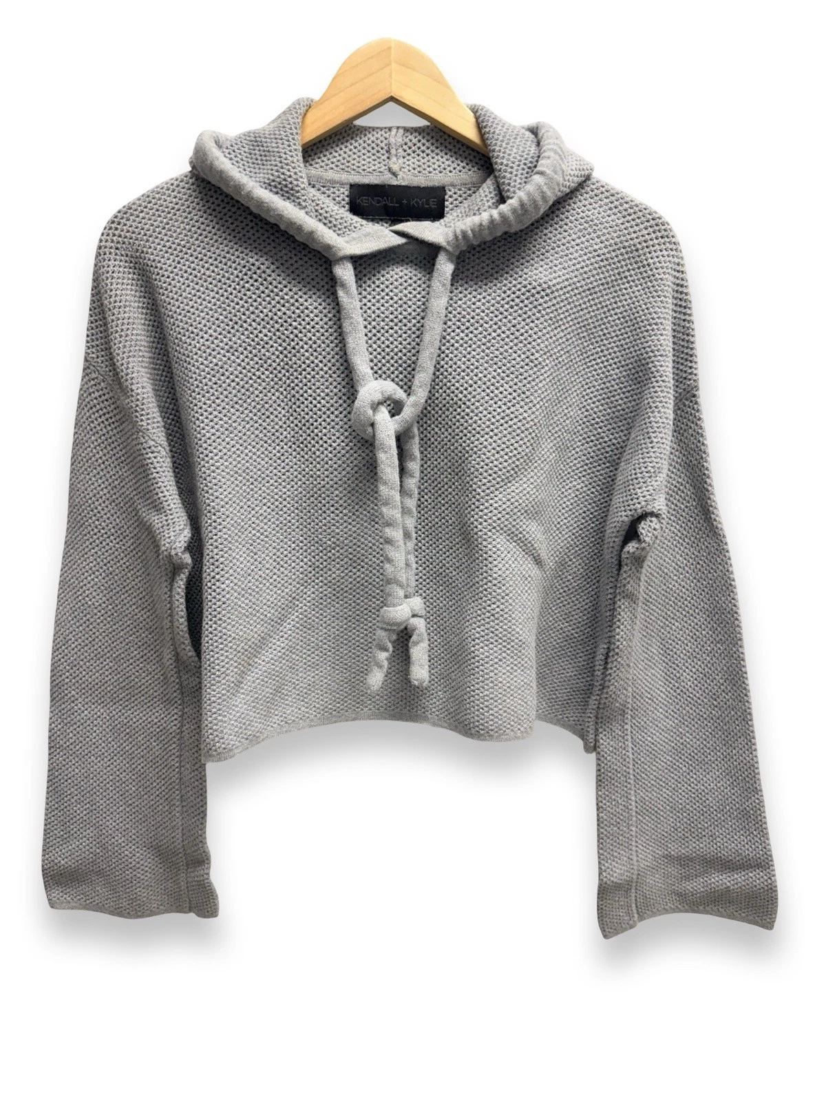 Kendall & Kylie Women's Waffle Knit Crop Pullover Hoodie Size S Boho Chic Summer
