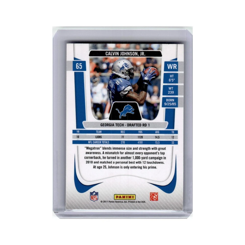 Calvin Johnson 2011 Panini Prestige #65 Detroit Lions Football Card NM - Image 2 of 3