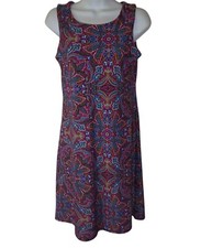 Jude Connally Women Paisley Sleeveless Tunic Sheath Dress XS Retro Boho Stretch