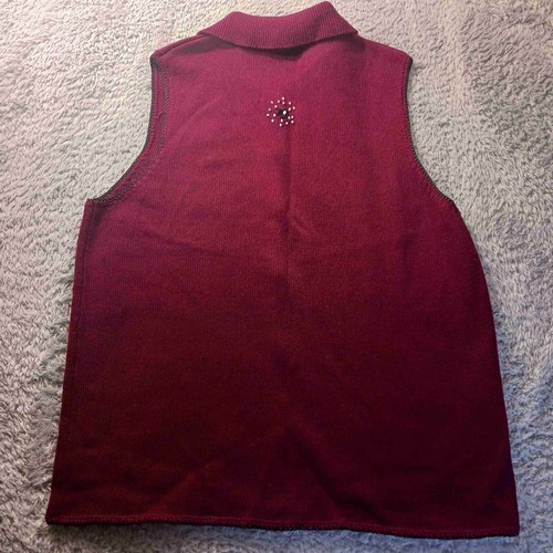 Classic Elements Embroidered Sweater Vest M Burgundy Floral Holiday Beaded Knit - Picture 4 of 5