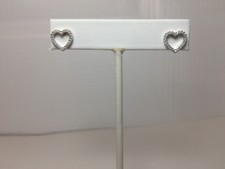 .925 STERLING SILVER OPEN HEART DESIGN STUD EARRINGS W/ MICRO PAVE WHITE CZ J257