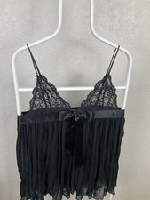 Victoria s Secret Sheer Lace Trim Babydoll Black NightGown Dress Size L