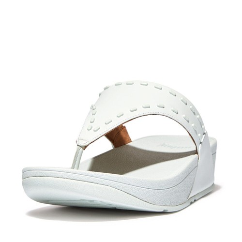 FitFlop Lulu GB1-A45 Toe-Post Sandals Women's Seafoam Blue Leather Rubber-Stud - Picture 32 of 35