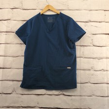 FIGS CASMA Scrub Top Womens Small 3 Pocket Pullover Nursing Short Sleeve Blue