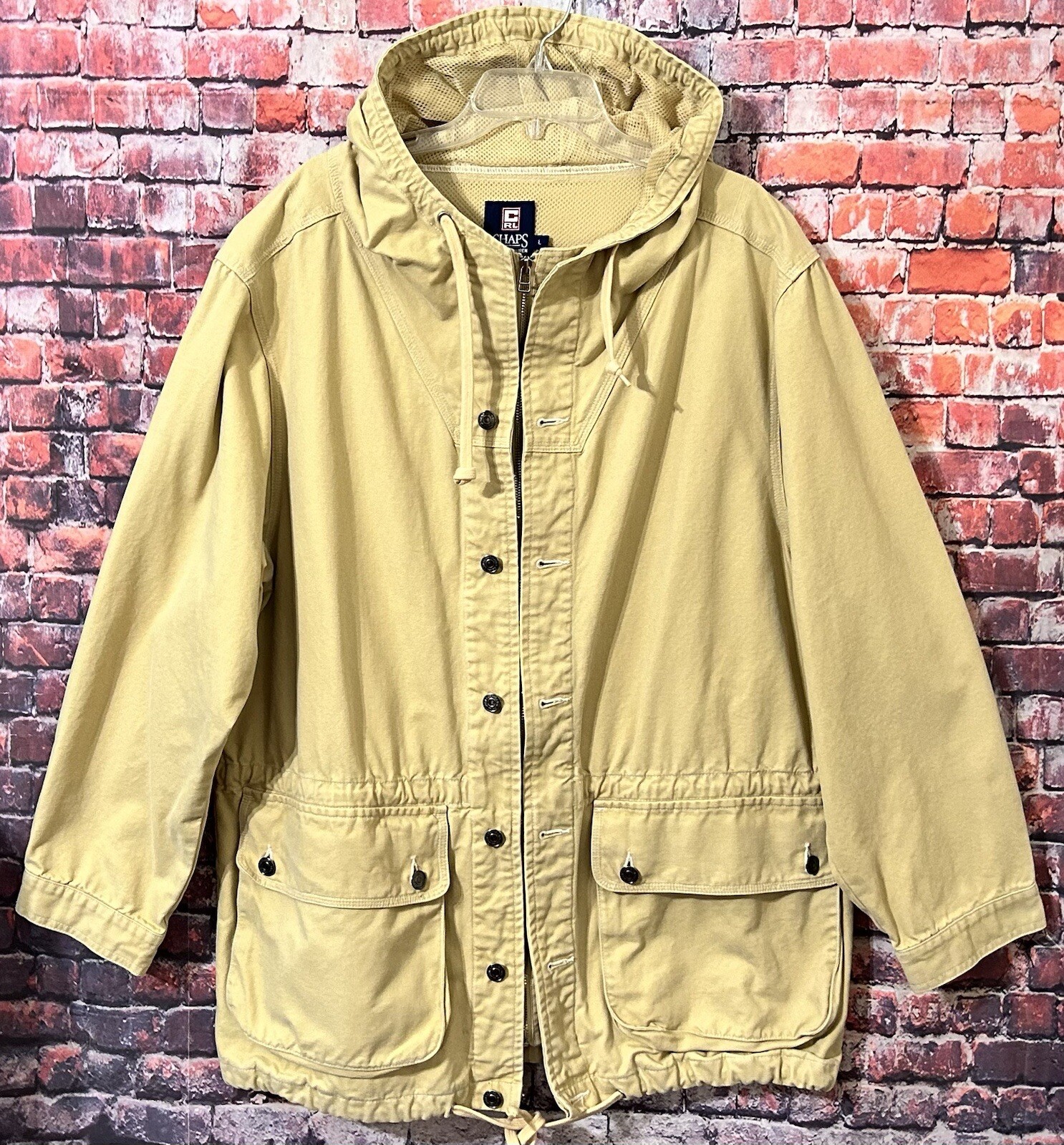 Vintage Chaps Ralph Lauren Utility Parka Jacket Hooded Tan Large thumbnail 4