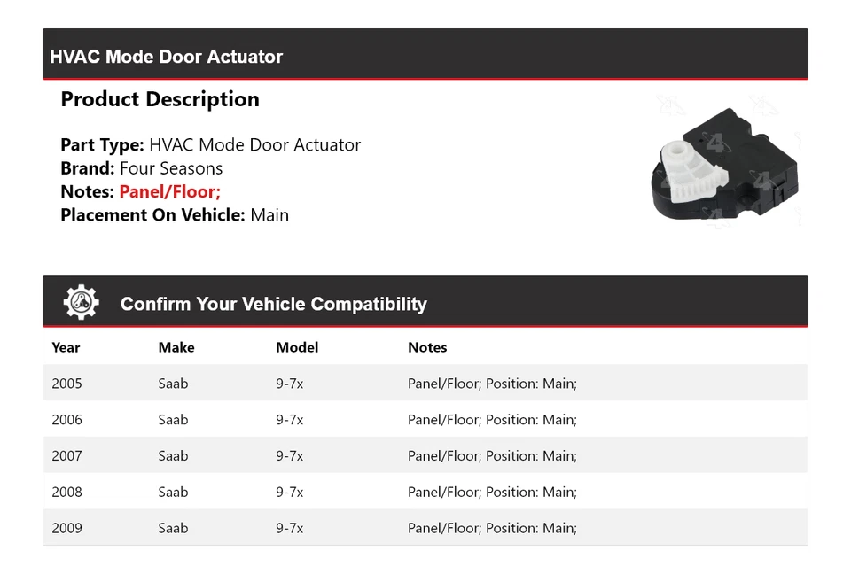For 2005-2009 Saab 9-7x HVAC Mode Door Actuator Main 4 Seasons 2006 2007 2008 - Image 2 of 4