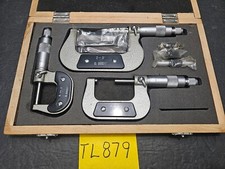 3 PC OUTSIDE MICROMETER SET 0-1", 1"-2",  2"-3" .0001 GRADS W/WOOD CASE TL879 
