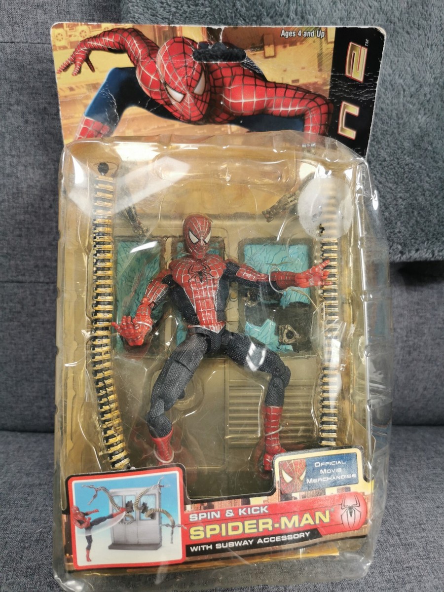 RARE TOYBIZ Spider-Man 2 The Movie (2004) Spin & Kick Spider-Man