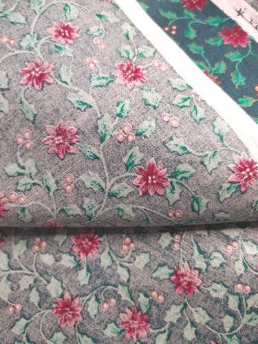3 Yds. Vintage Christmas Fabric Poinsettias Concord Kessler's Cotton(#281) - Picture 5 of 10
