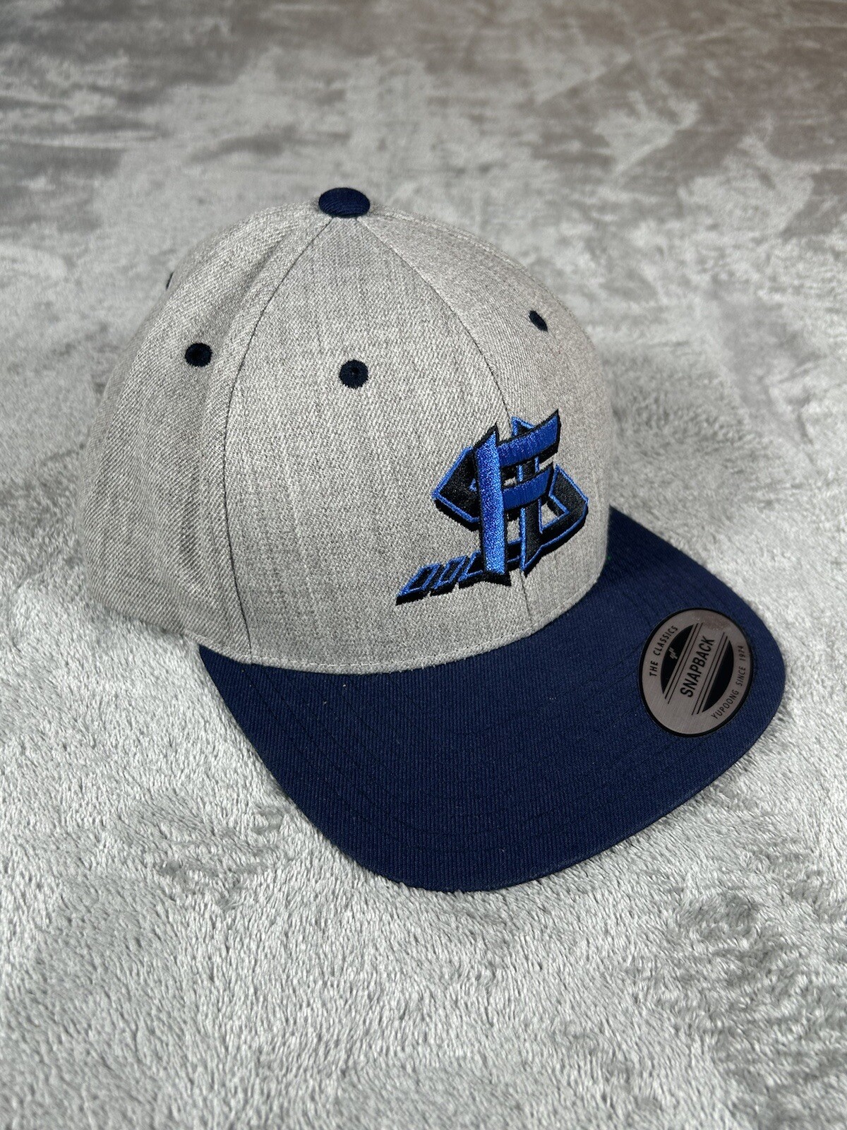 Mens Snapback Hat Gray Blue Flatbrim Lids - image 9