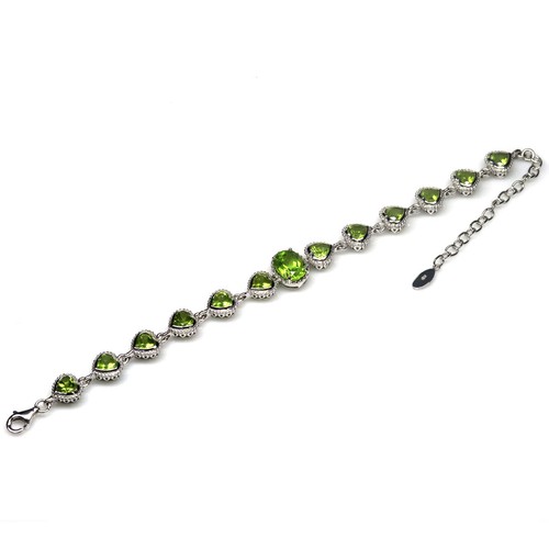 Gemstone Green Peridot Bracelet 8" 925 Silver White Gold Plated - Picture 4 of 5