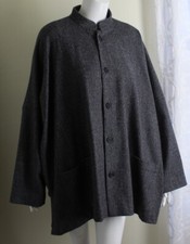Iconic Eskandar Sz 2 Gray Charcoal Herringbone 32"l Tweed Jacket Blazer Coat