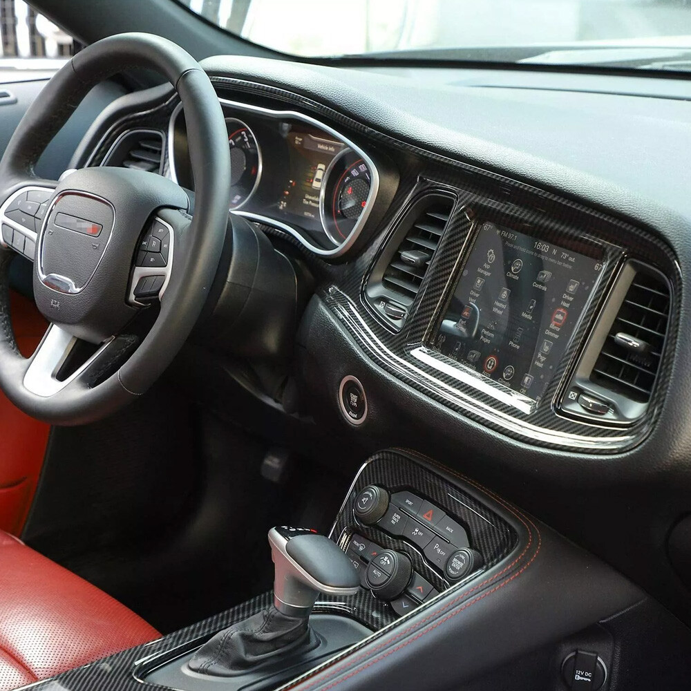 For Dodge Challenger 15+ Carbon Fiber control central salpicadero recortar