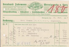 WERNIGERODE, Rechnung 1937, Bernhard Fuhrmann Wein-Grosshandlung Likör-Essigspri