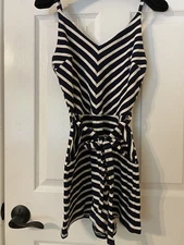 Monteau Ladies Striped Romper in Navy & White Size Small