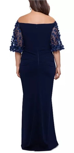 XSCAPE Plus Size Off-The-Shoulder Embellished-Sleeve Gown NWT sz 16 Blue - Picture 2 of 7