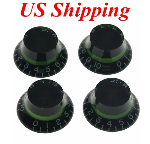4pcs Guitar Custom Bell Knobs Top Hat Knobs Black With Green For Les Paul