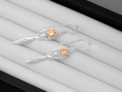 925 Sterling Silver Lady Sculpture Citrine Lab Created Earrings Gift Boxed - Picture 4 of 7