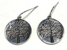 FR Silver Tone Tree of Life Dangle Drop Earrings IQ119