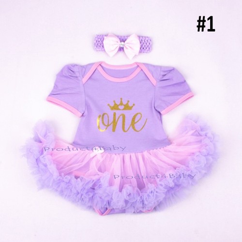Baby Girl First 1st Birthday Party Tutu dress 2ps set Romper + Headband Outfit - Picture 6 of 10