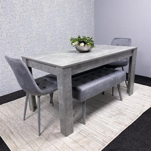 Grey Dining Table Set with 2 Chairs & Benches | Stone Effect Kitchen Set - Picture 5 of 12
